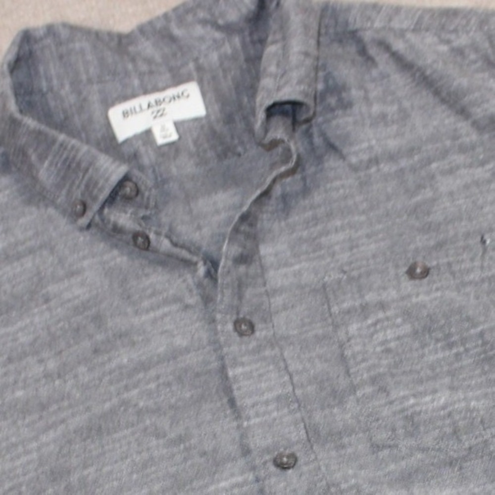 Billabong Mens Gray Short Sleeve Button Down Shirt Size‎ Medium Slub Heathered